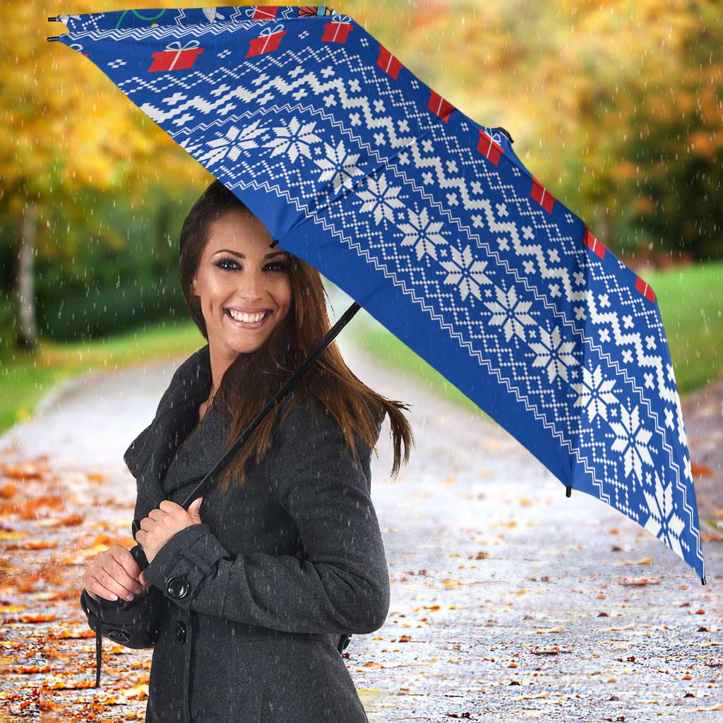 Comoros Christmas Umbrella with Santa Turtle Gifts Snowflakes and Ocean Blue Holiday Pattern - Wonder Print Shop