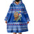 Comoros Christmas Wearable Blanket Hoodie with Santa Turtle Gifts Snowflakes and Ocean Blue Holiday Pattern - Wonder Print Shop