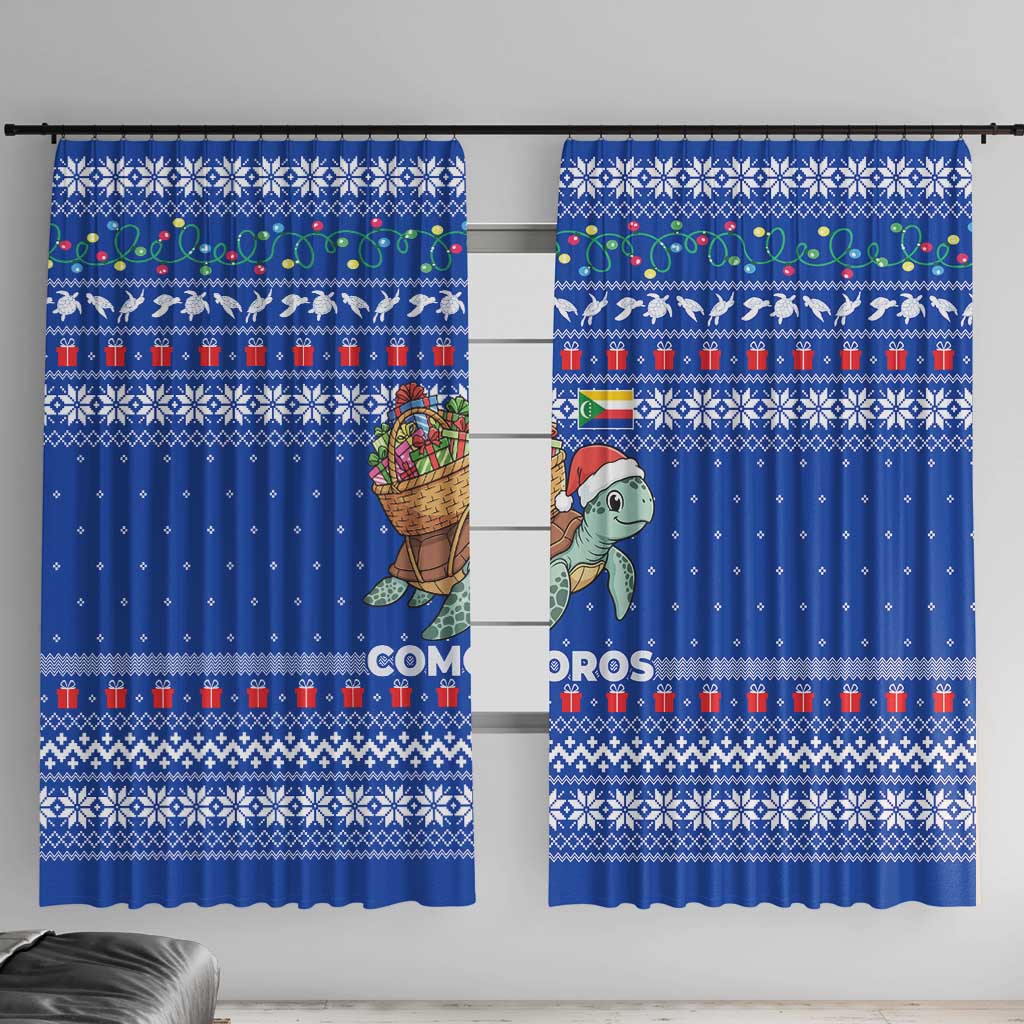 Comoros Christmas Window Curtain with Santa Turtle Gifts Snowflakes and Ocean Blue Holiday Pattern - Wonder Print Shop