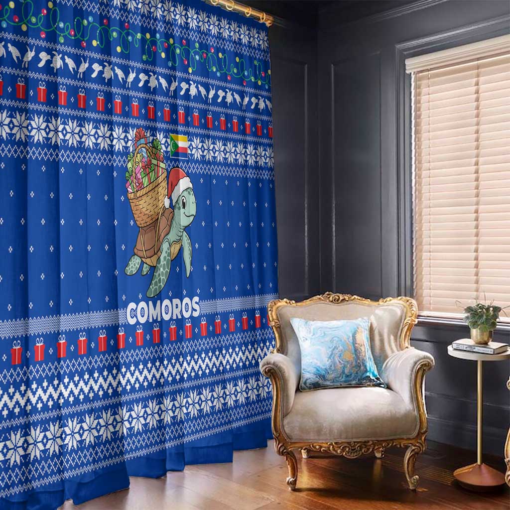 Comoros Christmas Window Curtain with Santa Turtle Gifts Snowflakes and Ocean Blue Holiday Pattern - Wonder Print Shop