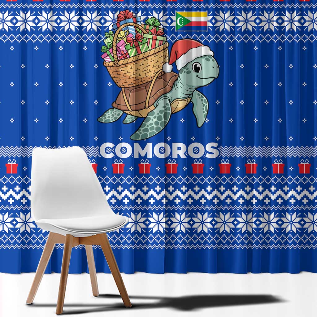 Comoros Christmas Window Curtain with Santa Turtle Gifts Snowflakes and Ocean Blue Holiday Pattern - Wonder Print Shop
