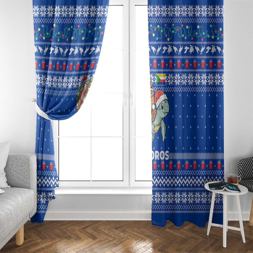 Comoros Christmas Window Curtain with Santa Turtle Gifts Snowflakes and Ocean Blue Holiday Pattern - Wonder Print Shop