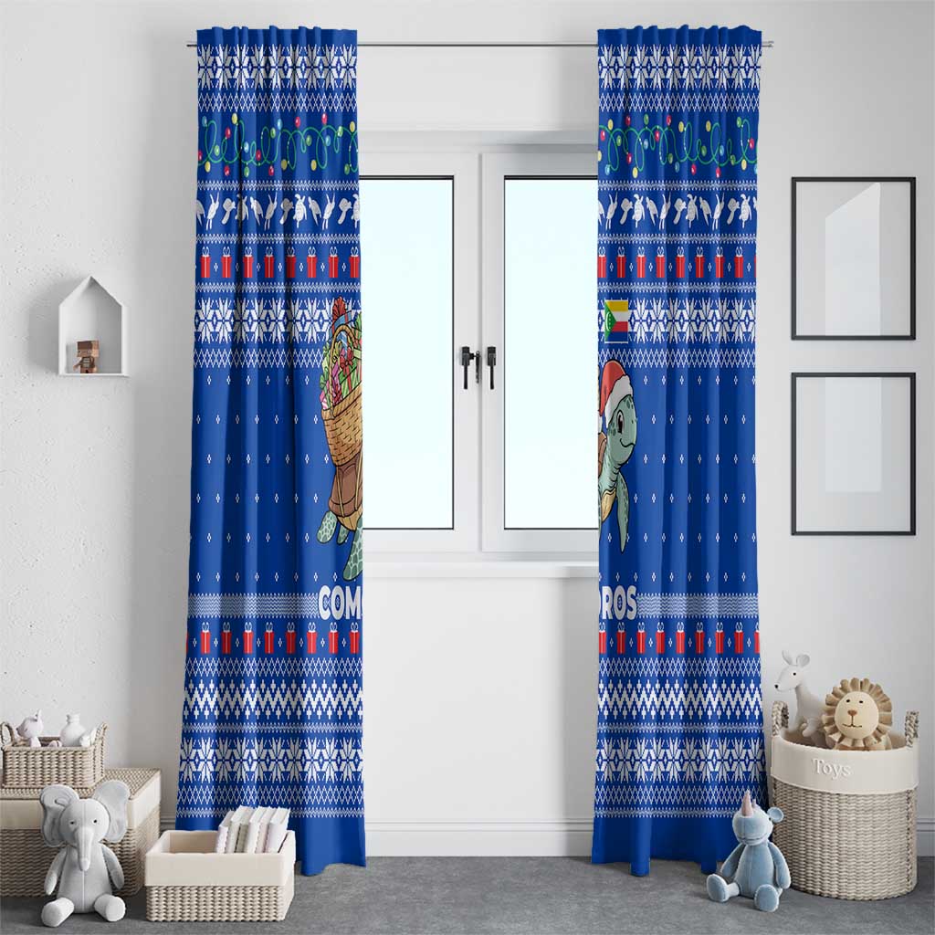 Comoros Christmas Window Curtain with Santa Turtle Gifts Snowflakes and Ocean Blue Holiday Pattern - Wonder Print Shop