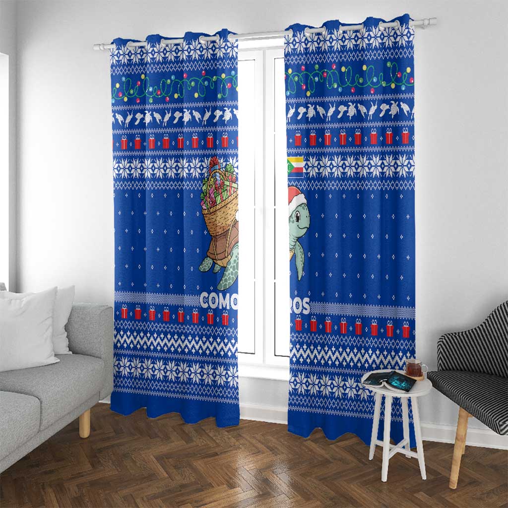Comoros Christmas Window Curtain with Santa Turtle Gifts Snowflakes and Ocean Blue Holiday Pattern - Wonder Print Shop