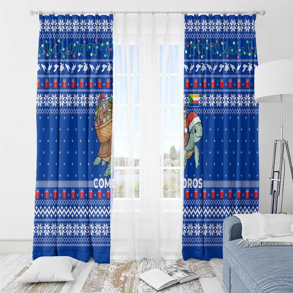 Comoros Christmas Window Curtain with Santa Turtle Gifts Snowflakes and Ocean Blue Holiday Pattern - Wonder Print Shop