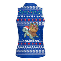 Comoros Christmas Women Sleeveless Polo Shirt with Santa Turtle Gifts Snowflakes and Ocean Blue Holiday Pattern - Wonder Print Shop