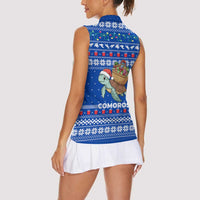 Comoros Christmas Women Sleeveless Polo Shirt with Santa Turtle Gifts Snowflakes and Ocean Blue Holiday Pattern - Wonder Print Shop