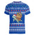 Comoros Christmas Women V-Neck T-Shirt with Santa Turtle Gifts Snowflakes and Ocean Blue Holiday Pattern - Wonder Print Shop