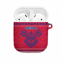 Nepal Christmas AirPods Case with Red-Blue Design, National Emblem, and Snowflake Motif - Wonder Print Shop