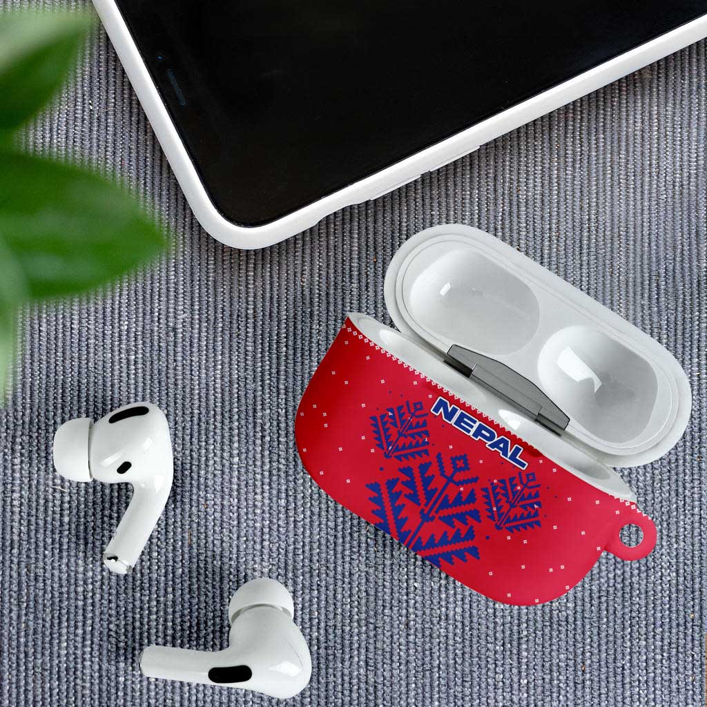 Nepal Christmas AirPods Case with Red-Blue Design, National Emblem, and Snowflake Motif - Wonder Print Shop