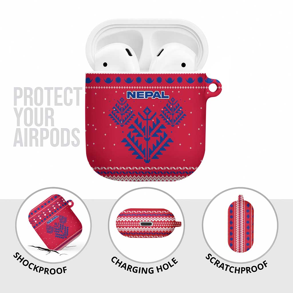 Nepal Christmas AirPods Case with Red-Blue Design, National Emblem, and Snowflake Motif - Wonder Print Shop