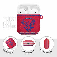 Nepal Christmas AirPods Case with Red-Blue Design, National Emblem, and Snowflake Motif - Wonder Print Shop