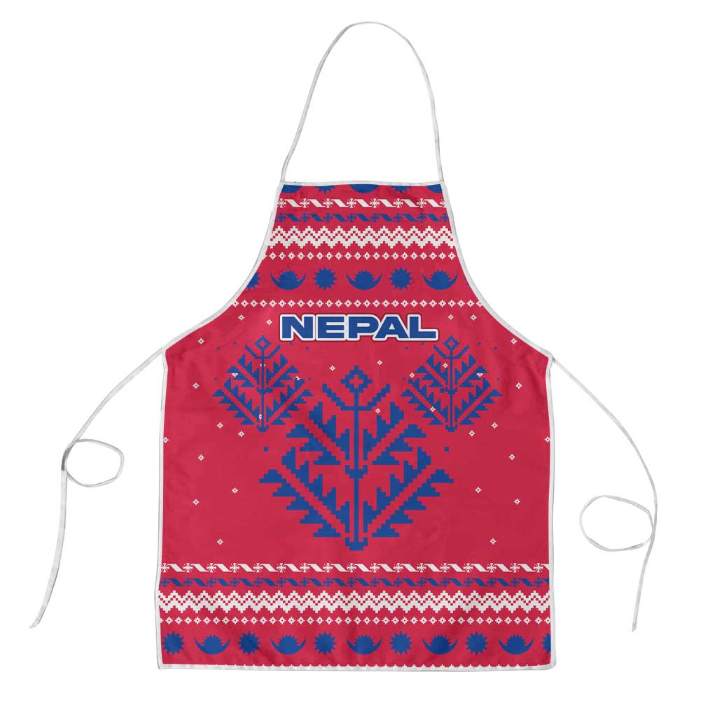 Nepal Christmas Apron with Red-Blue Design, National Emblem, and Snowflake Motif - Wonder Print Shop