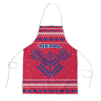 Nepal Christmas Apron with Red-Blue Design, National Emblem, and Snowflake Motif - Wonder Print Shop