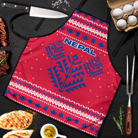 Nepal Christmas Apron with Red-Blue Design, National Emblem, and Snowflake Motif - Wonder Print Shop