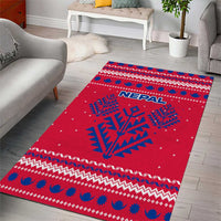 Nepal Christmas Area Rug with Red-Blue Design, National Emblem, and Snowflake Motif - Wonder Print Shop