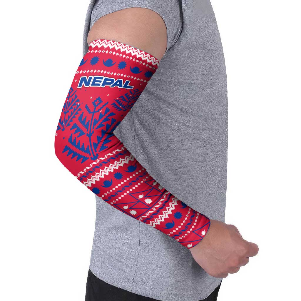 Nepal Christmas Arm Sleeves with Red-Blue Design, National Emblem, and Snowflake Motif - Wonder Print Shop