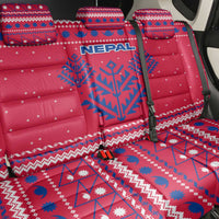 Nepal Christmas Back Car Seat Cover with Red-Blue Design, National Emblem, and Snowflake Motif - Wonder Print Shop