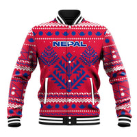 Nepal Christmas Baseball Jacket with Red-Blue Design, National Emblem, and Snowflake Motif - Wonder Print Shop