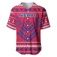 Nepal Christmas Baseball Jersey with Red-Blue Design, National Emblem, and Snowflake Motif - Wonder Print Shop