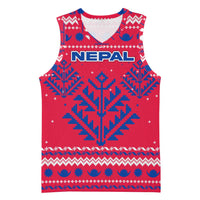 Nepal Christmas Basketball Jersey with Red-Blue Design, National Emblem, and Snowflake Motif - Wonder Print Shop
