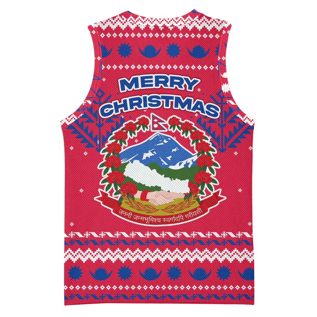 Nepal Christmas Basketball Jersey with Red-Blue Design, National Emblem, and Snowflake Motif - Wonder Print Shop