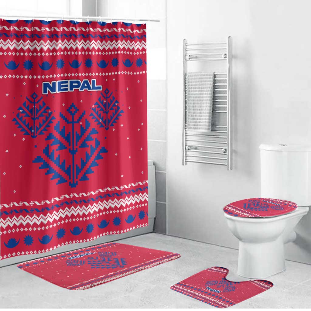 Nepal Christmas Bathroom Set with Red-Blue Design, National Emblem, and Snowflake Motif - Wonder Print Shop