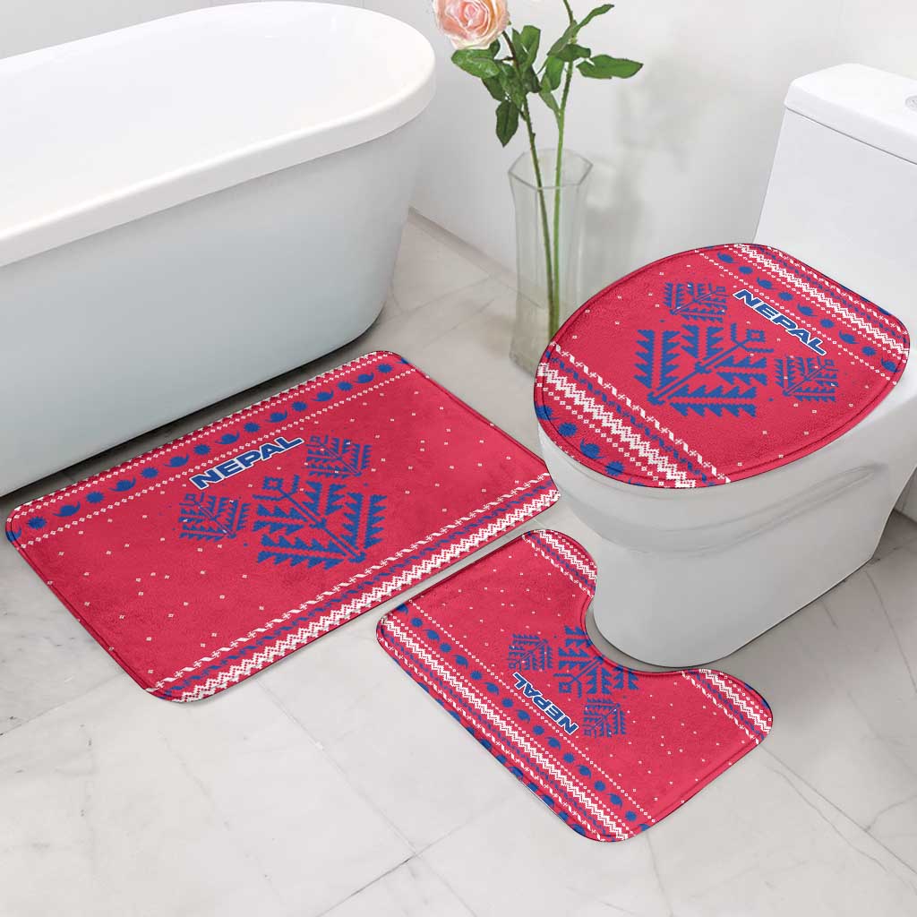 Nepal Christmas Bathroom Set with Red-Blue Design, National Emblem, and Snowflake Motif - Wonder Print Shop