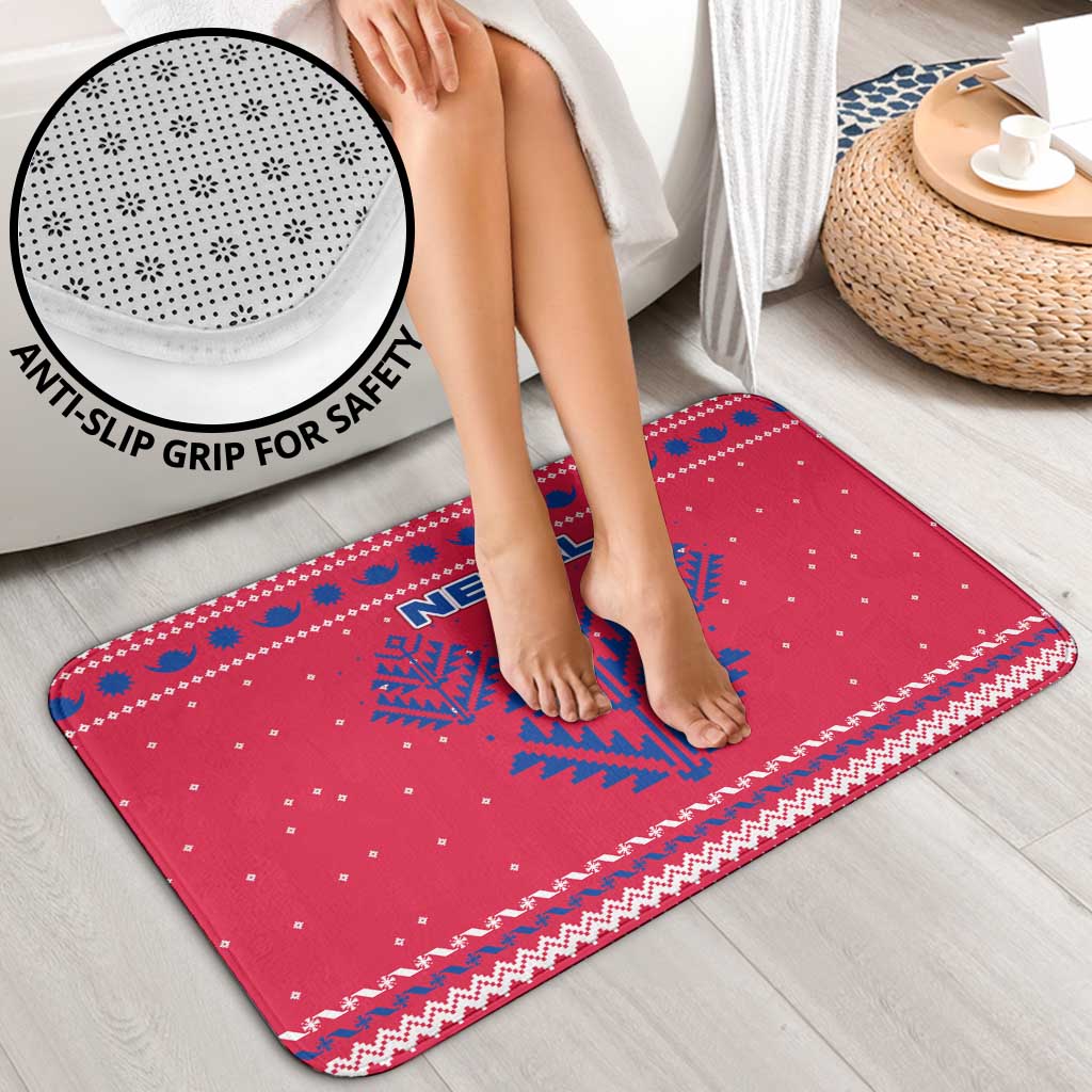 Nepal Christmas Bathroom Set with Red-Blue Design, National Emblem, and Snowflake Motif - Wonder Print Shop