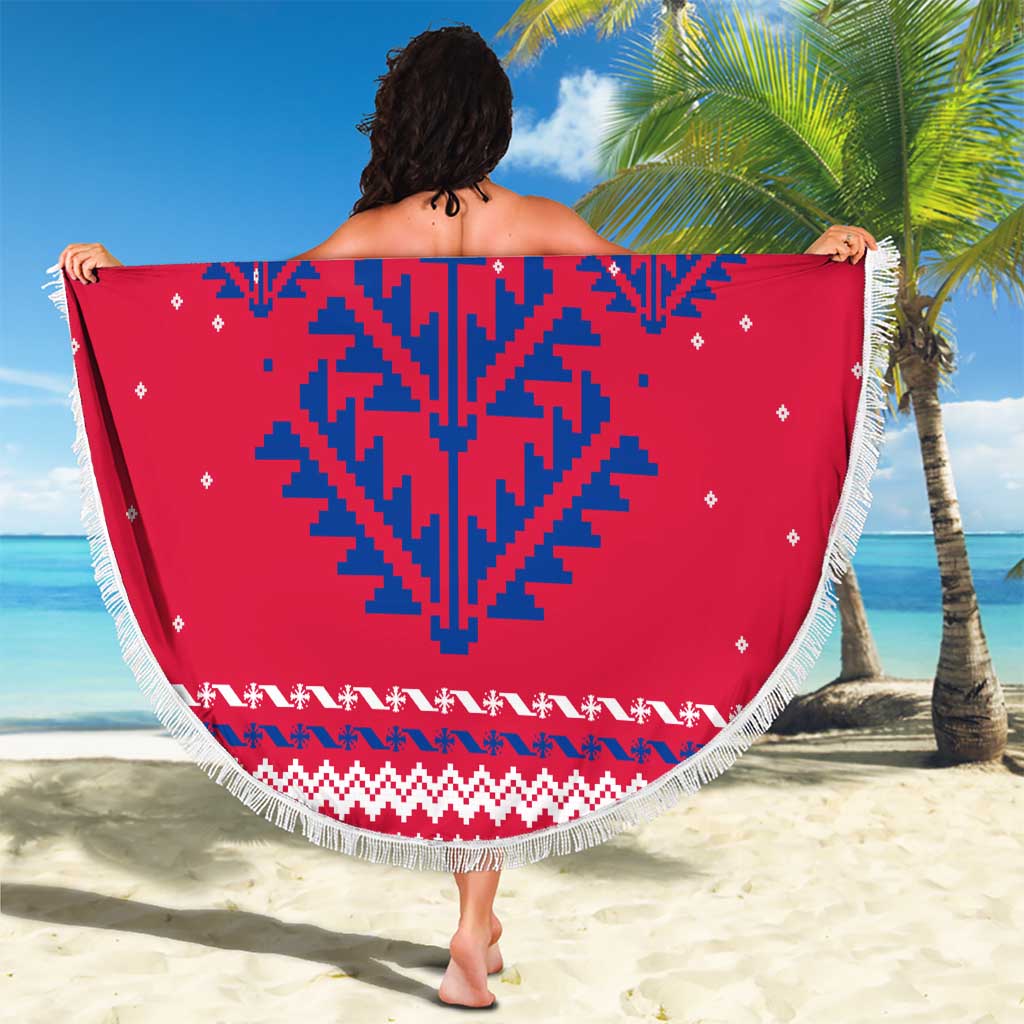 Nepal Christmas Beach Blanket with Red-Blue Design, National Emblem, and Snowflake Motif - Wonder Print Shop
