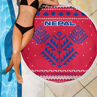 Nepal Christmas Beach Blanket with Red-Blue Design, National Emblem, and Snowflake Motif - Wonder Print Shop