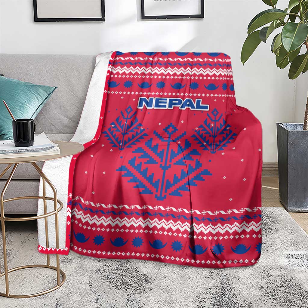 Nepal Christmas Blanket with Red-Blue Design, National Emblem, and Snowflake Motif - Wonder Print Shop
