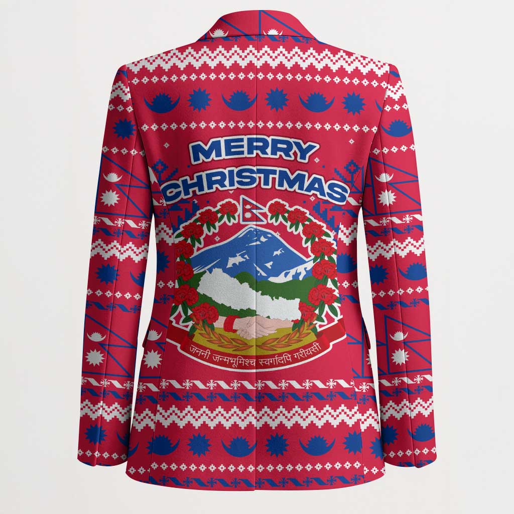 Nepal Christmas Blazer with Red-Blue Design, National Emblem, and Snowflake Motif - Wonder Print Shop