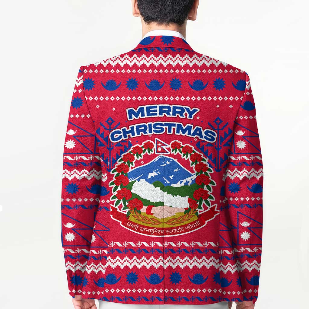 Nepal Christmas Blazer with Red-Blue Design, National Emblem, and Snowflake Motif - Wonder Print Shop