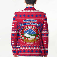 Nepal Christmas Blazer with Red-Blue Design, National Emblem, and Snowflake Motif - Wonder Print Shop