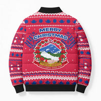 Nepal Christmas Bomber Puffer Jacket with Red-Blue Design, National Emblem, and Snowflake Motif - Wonder Print Shop