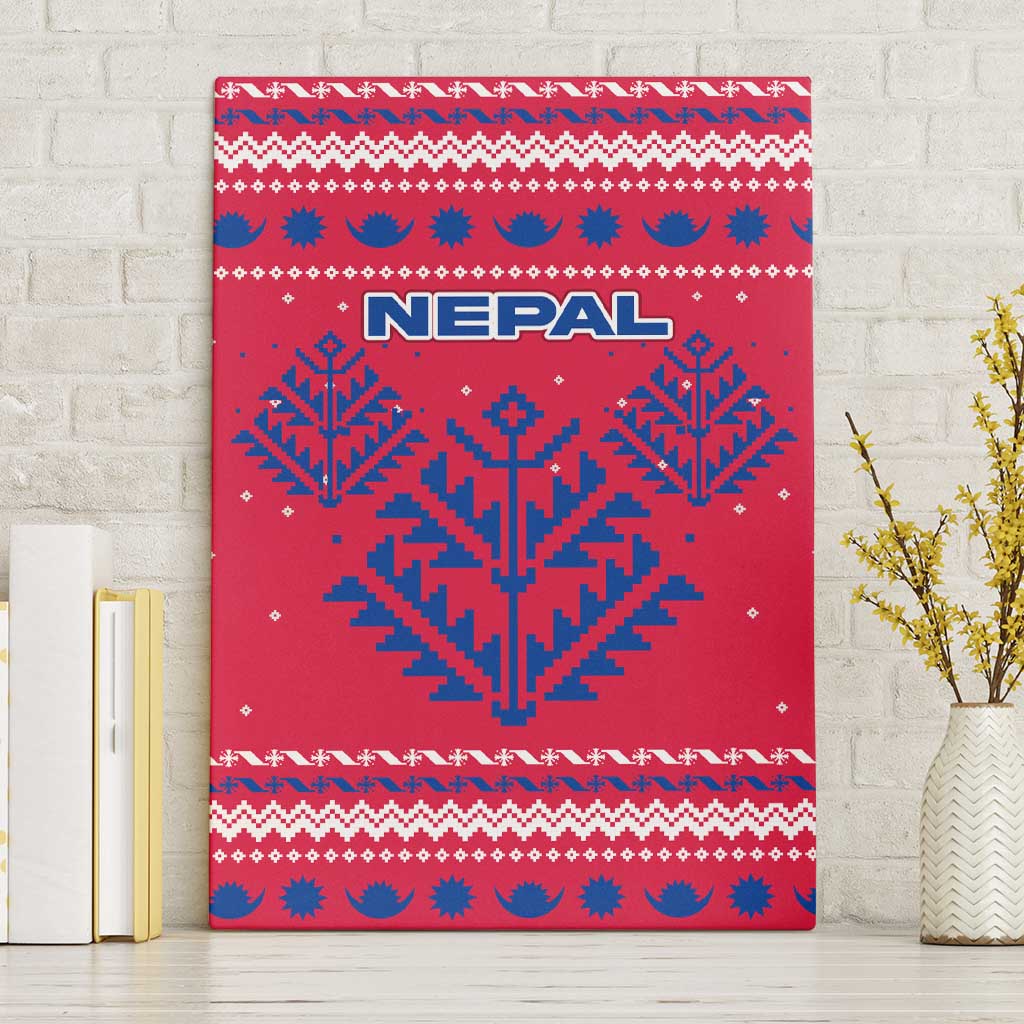 Nepal Christmas Canvas Wall Art with Red-Blue Design, National Emblem, and Snowflake Motif - Wonder Print Shop