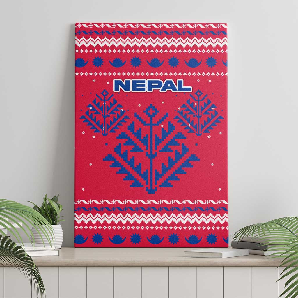 Nepal Christmas Canvas Wall Art with Red-Blue Design, National Emblem, and Snowflake Motif - Wonder Print Shop