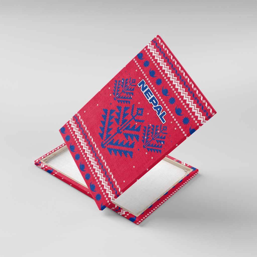 Nepal Christmas Canvas Wall Art with Red-Blue Design, National Emblem, and Snowflake Motif - Wonder Print Shop