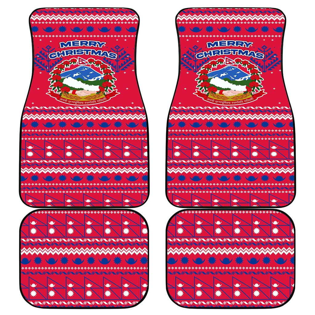 Nepal Christmas Car Mats with Red-Blue Design, National Emblem, and Snowflake Motif - Wonder Print Shop