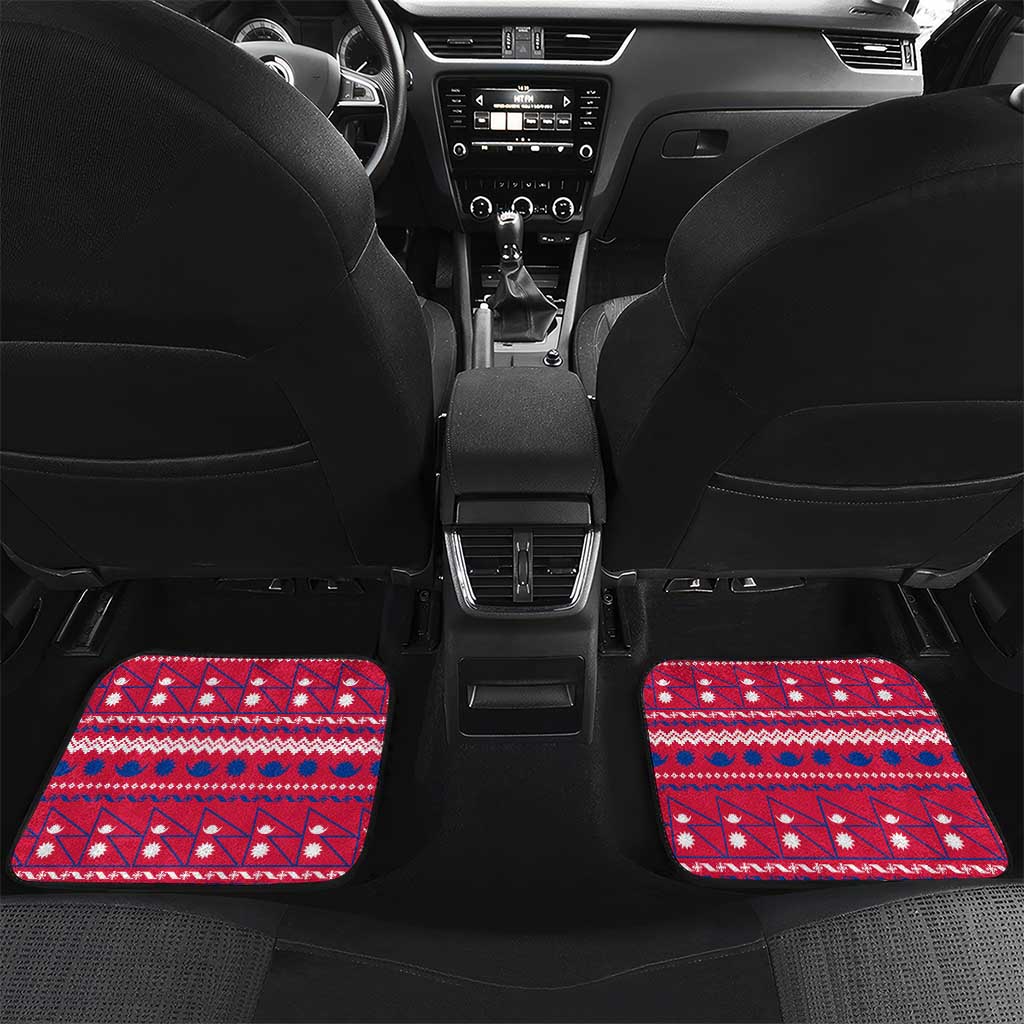 Nepal Christmas Car Mats with Red-Blue Design, National Emblem, and Snowflake Motif - Wonder Print Shop