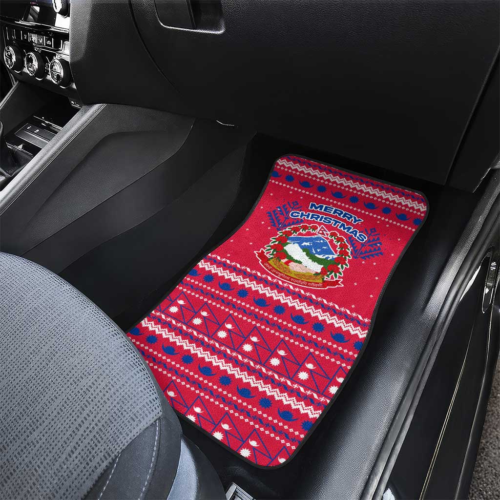 Nepal Christmas Car Mats with Red-Blue Design, National Emblem, and Snowflake Motif - Wonder Print Shop