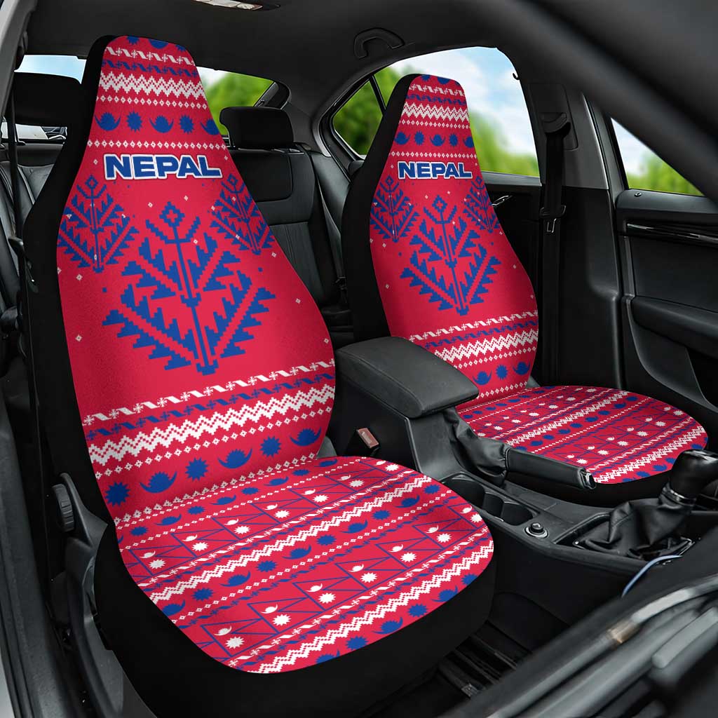 Nepal Christmas Car Seat Cover with Red-Blue Design, National Emblem, and Snowflake Motif - Wonder Print Shop
