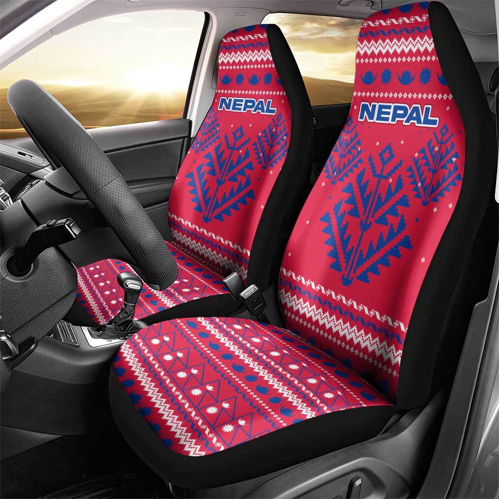 Nepal Christmas Car Seat Cover with Red-Blue Design, National Emblem, and Snowflake Motif - Wonder Print Shop