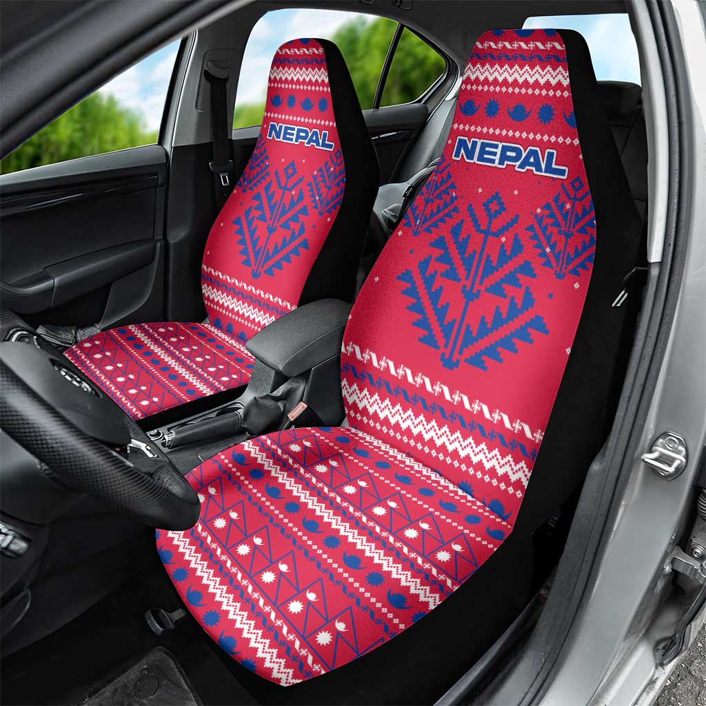 Nepal Christmas Car Seat Cover with Red-Blue Design, National Emblem, and Snowflake Motif - Wonder Print Shop