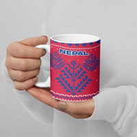 Nepal Christmas Ceramic Mug with Red-Blue Design, National Emblem, and Snowflake Motif - Wonder Print Shop