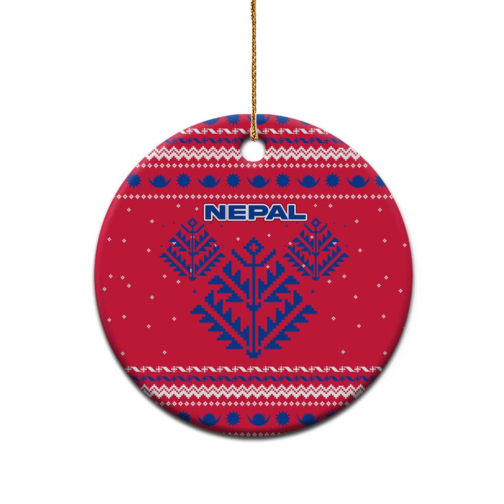 Nepal Christmas Ceramic Ornament with Red-Blue Design, National Emblem, and Snowflake Motif - Wonder Print Shop