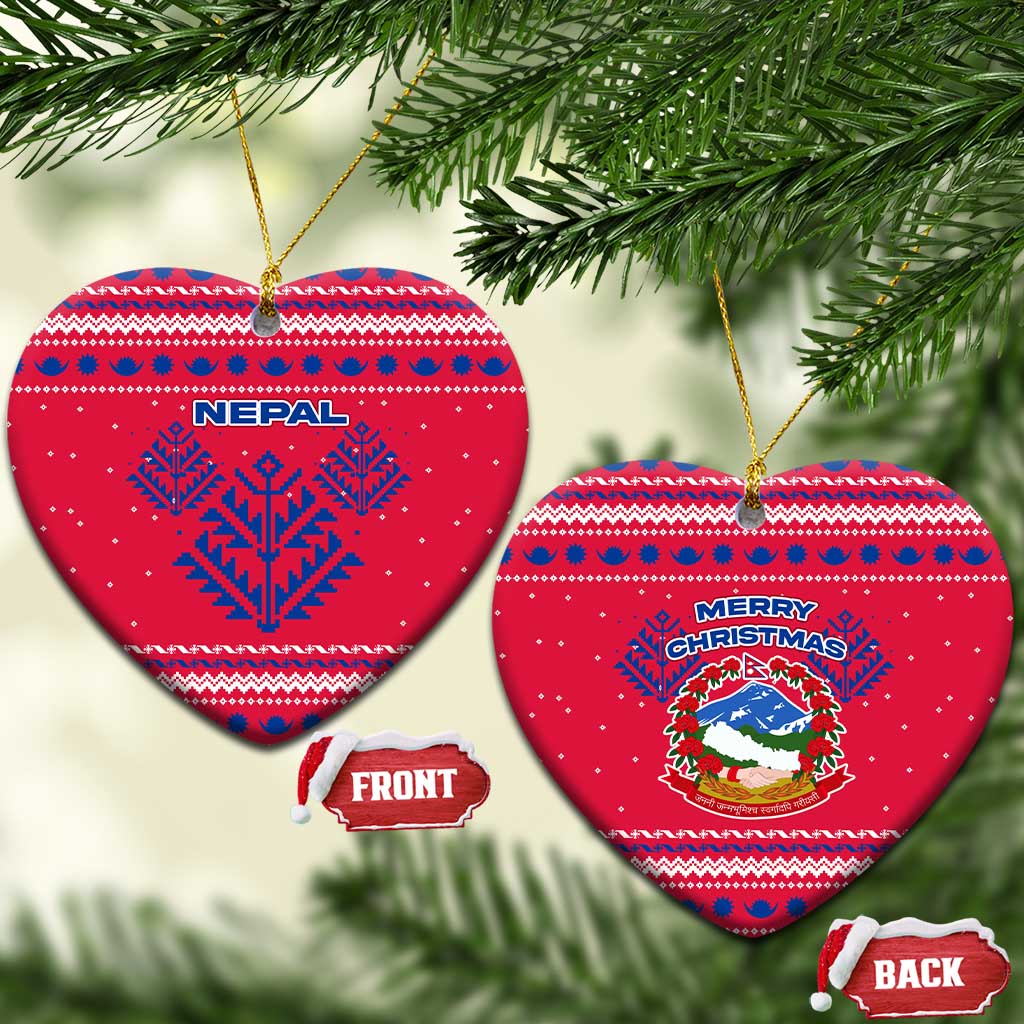 Nepal Christmas Ceramic Ornament with Red-Blue Design, National Emblem, and Snowflake Motif - Wonder Print Shop