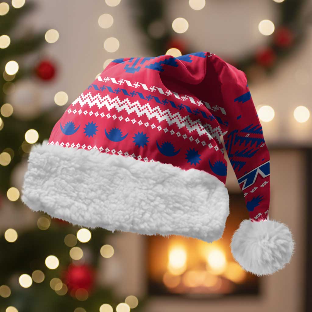 Nepal Christmas Santa Hat with Red-Blue Design, National Emblem, and Snowflake Motif - Wonder Print Shop