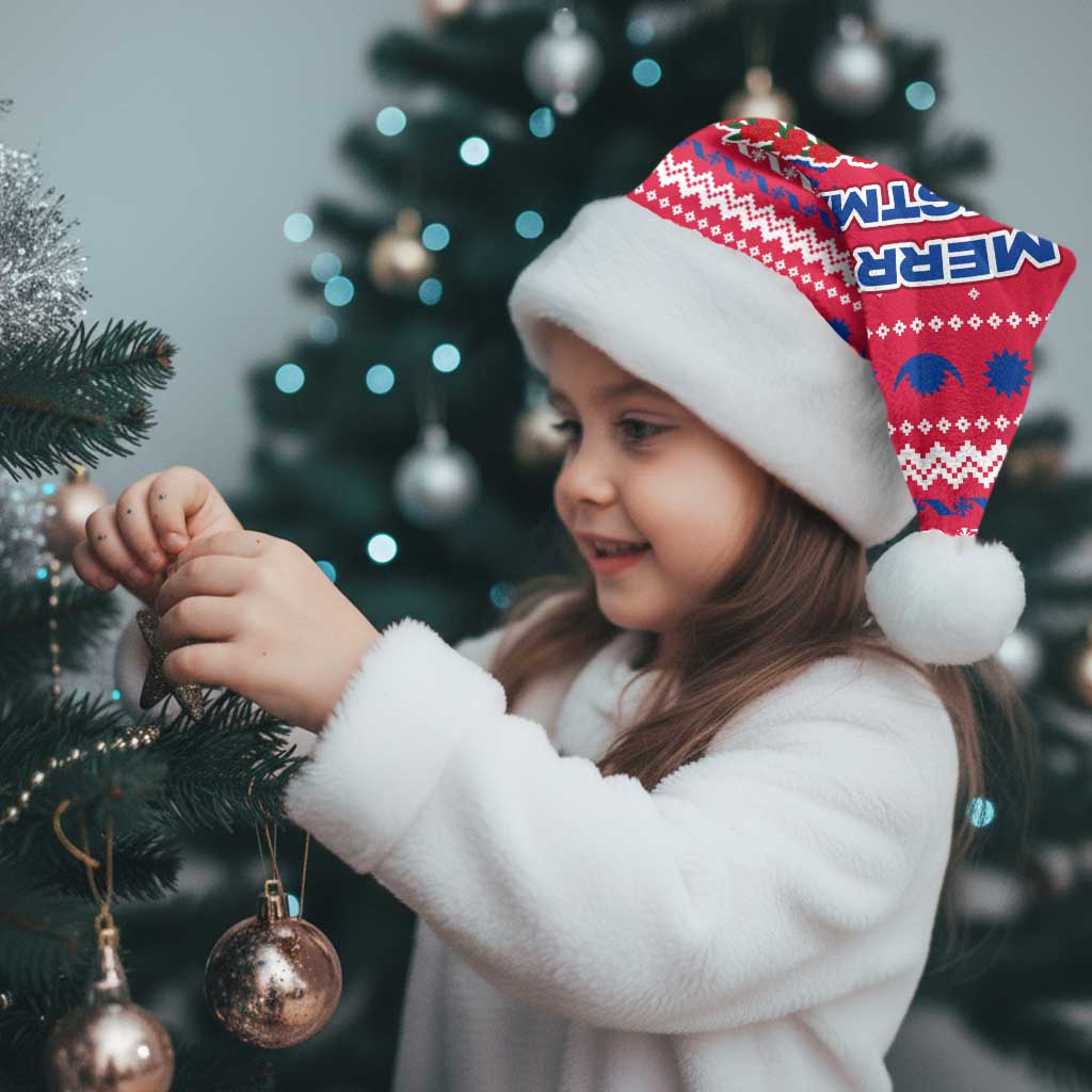 Nepal Christmas Santa Hat with Red-Blue Design, National Emblem, and Snowflake Motif - Wonder Print Shop